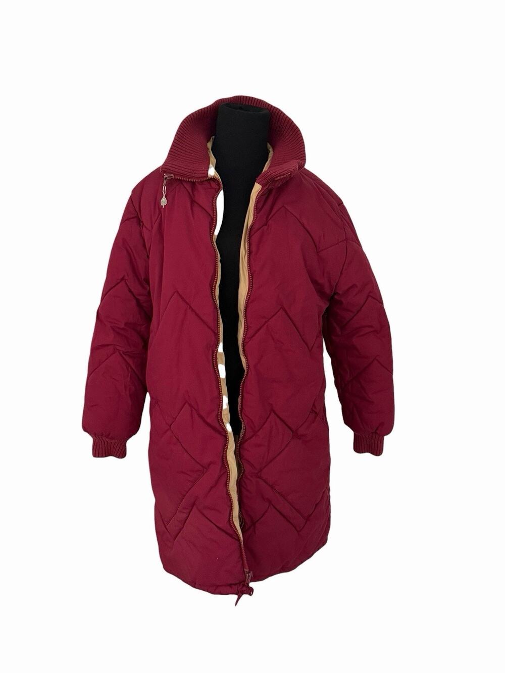 Vintage Women’s Aspen Burgundy Long Maxi Puffy Coat Large Made in Hong Kong